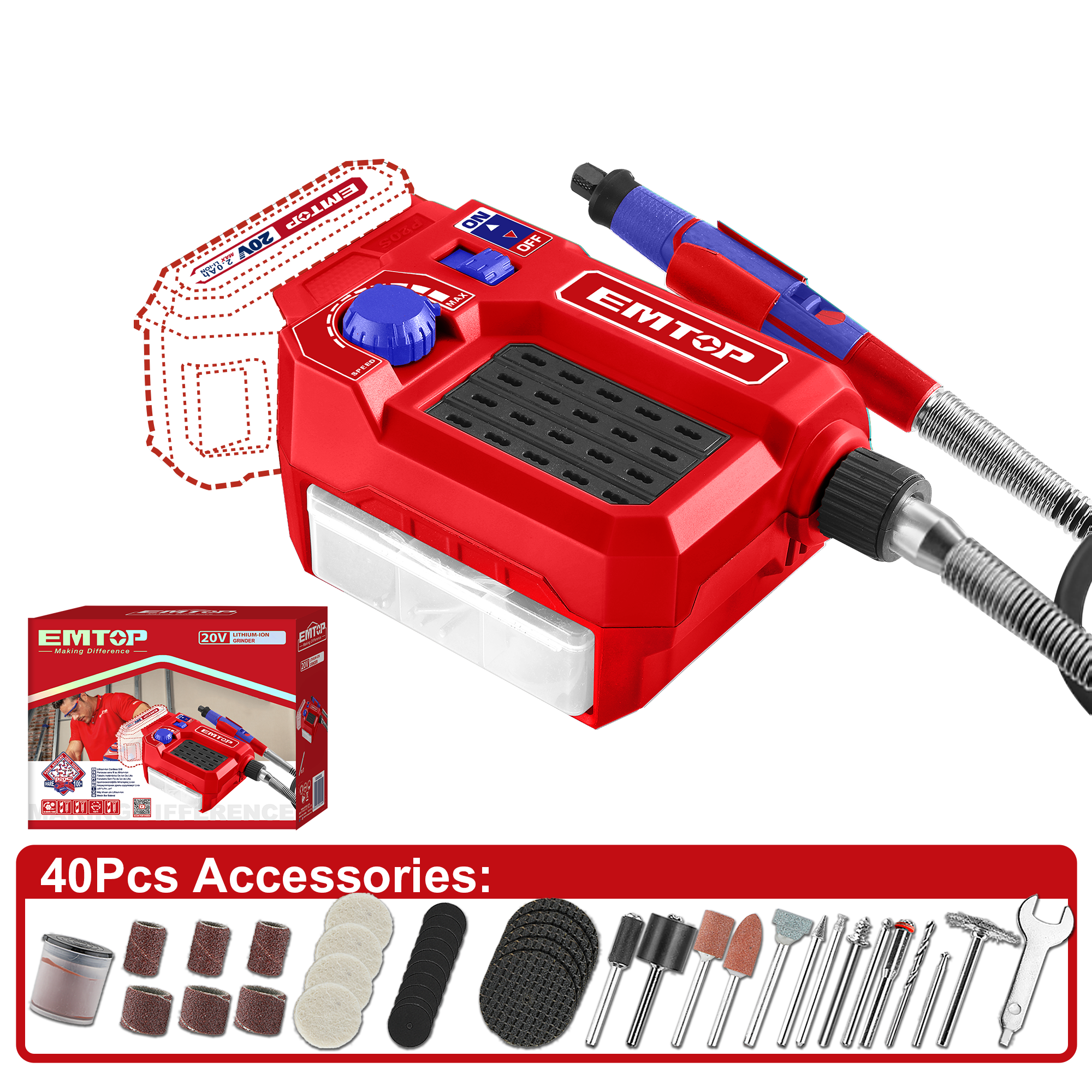 Шліфувальна машина пряма акумуляторна EMTOP ELMG2001 без АКБ і ЗУ - фото 3