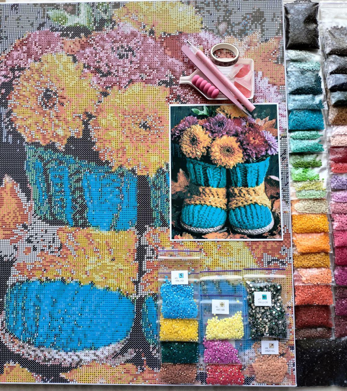 Алмазная мозаика АлМазка Цветочные сапожки квадратные алмазы на подрамнике 40x50 см (АлМ-285) - фото 3 Алмазная мозаика АлМазка Цветочные сапожки квадратные алмазы на подрамнике 40x50 см (АлМ-285) - фото 3