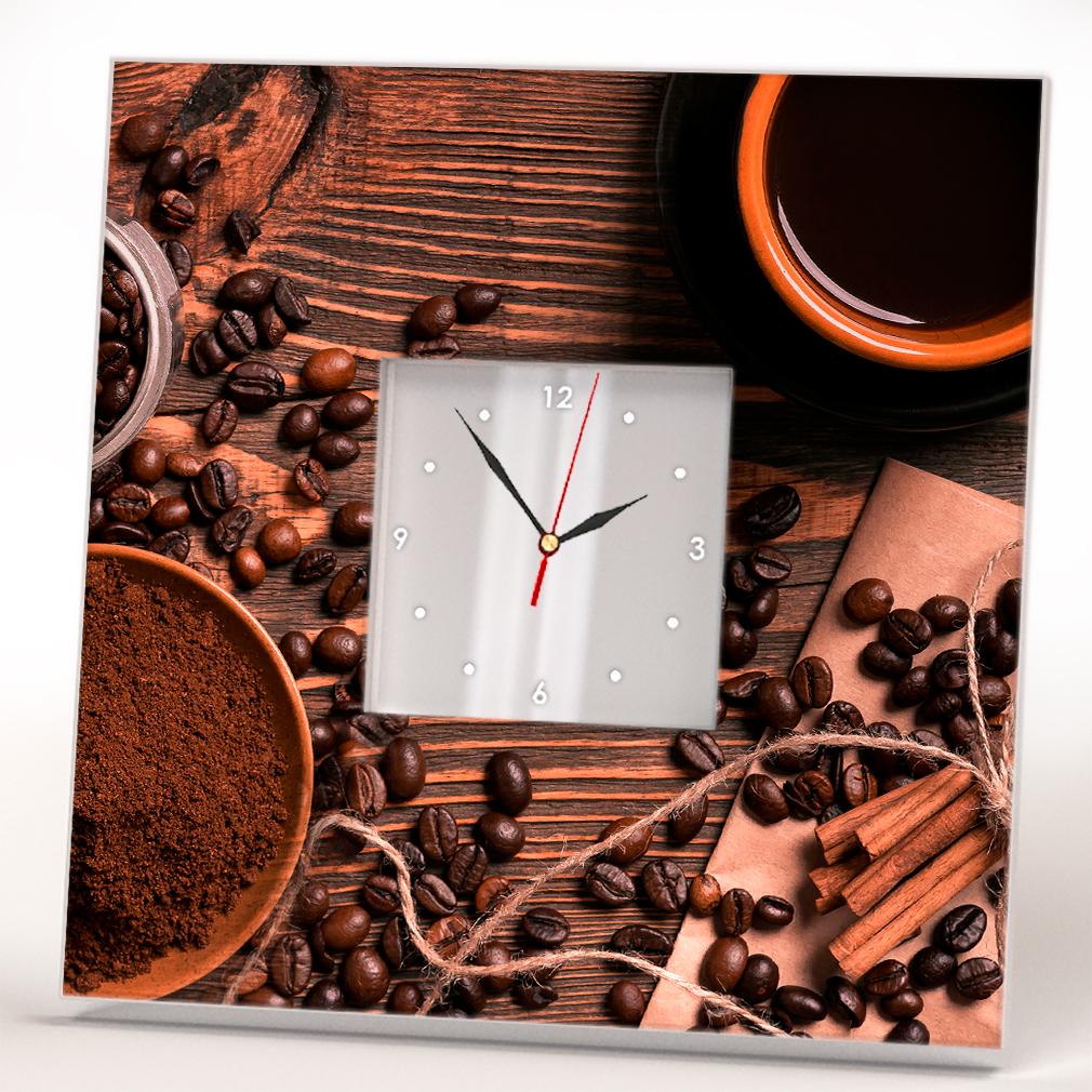 Часы с декором Кофейные зерна на деревянном фоне 260x260 мм (C04189)