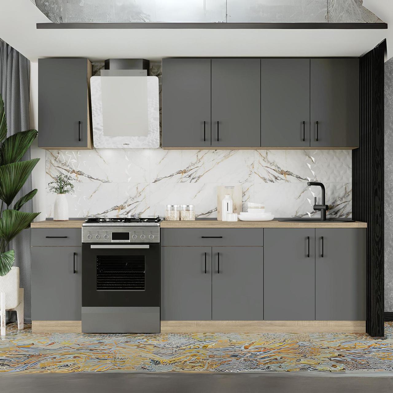 Комплект кухни К-3 Эверест Оптима со столешницей 2,5 м Графитовый (ЕК-25015)