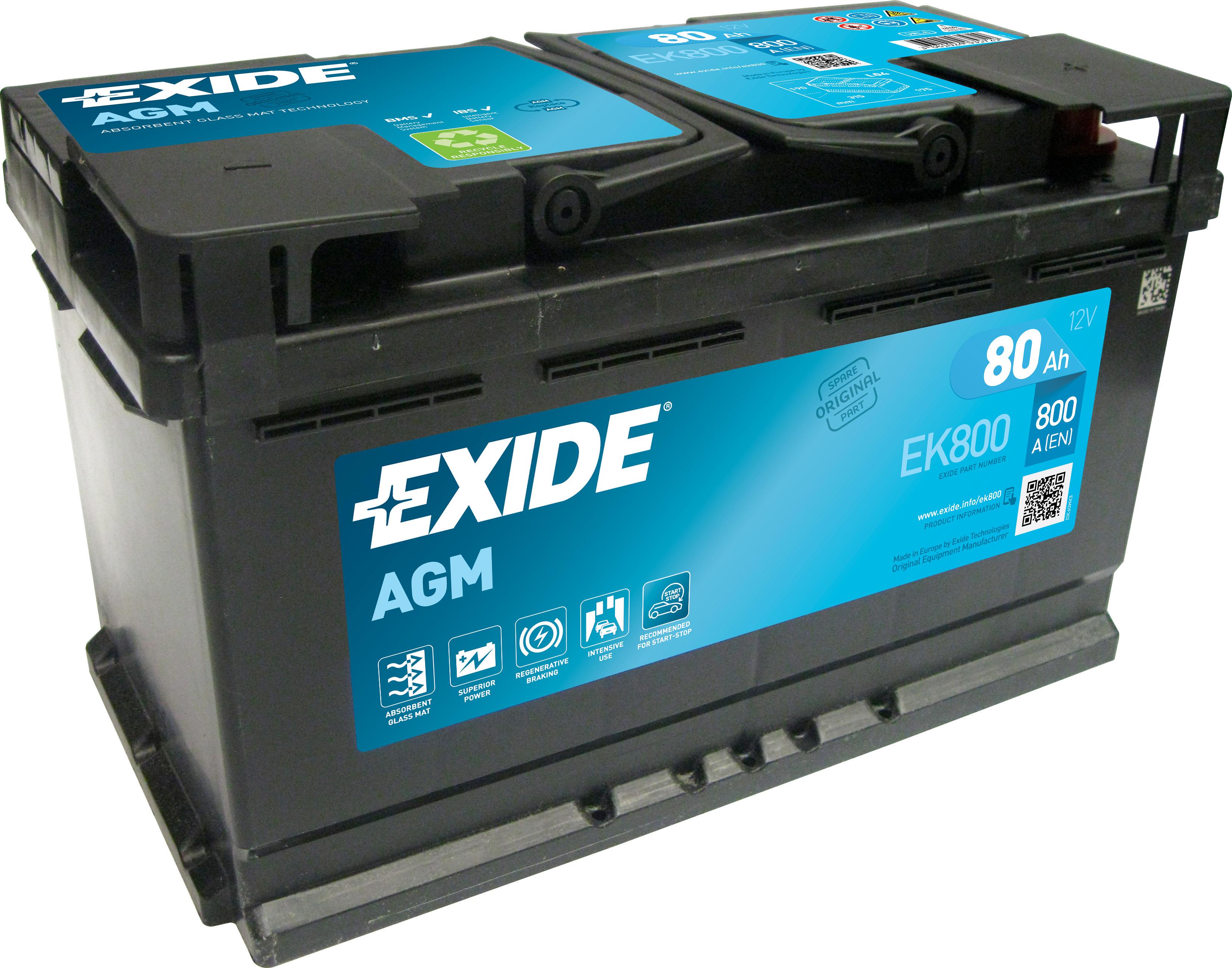 Аккумулятор автомобильный EXIDE Start-Stop AGM EK800 EN 6СТ-80Ah АзЕ 800A (76067)