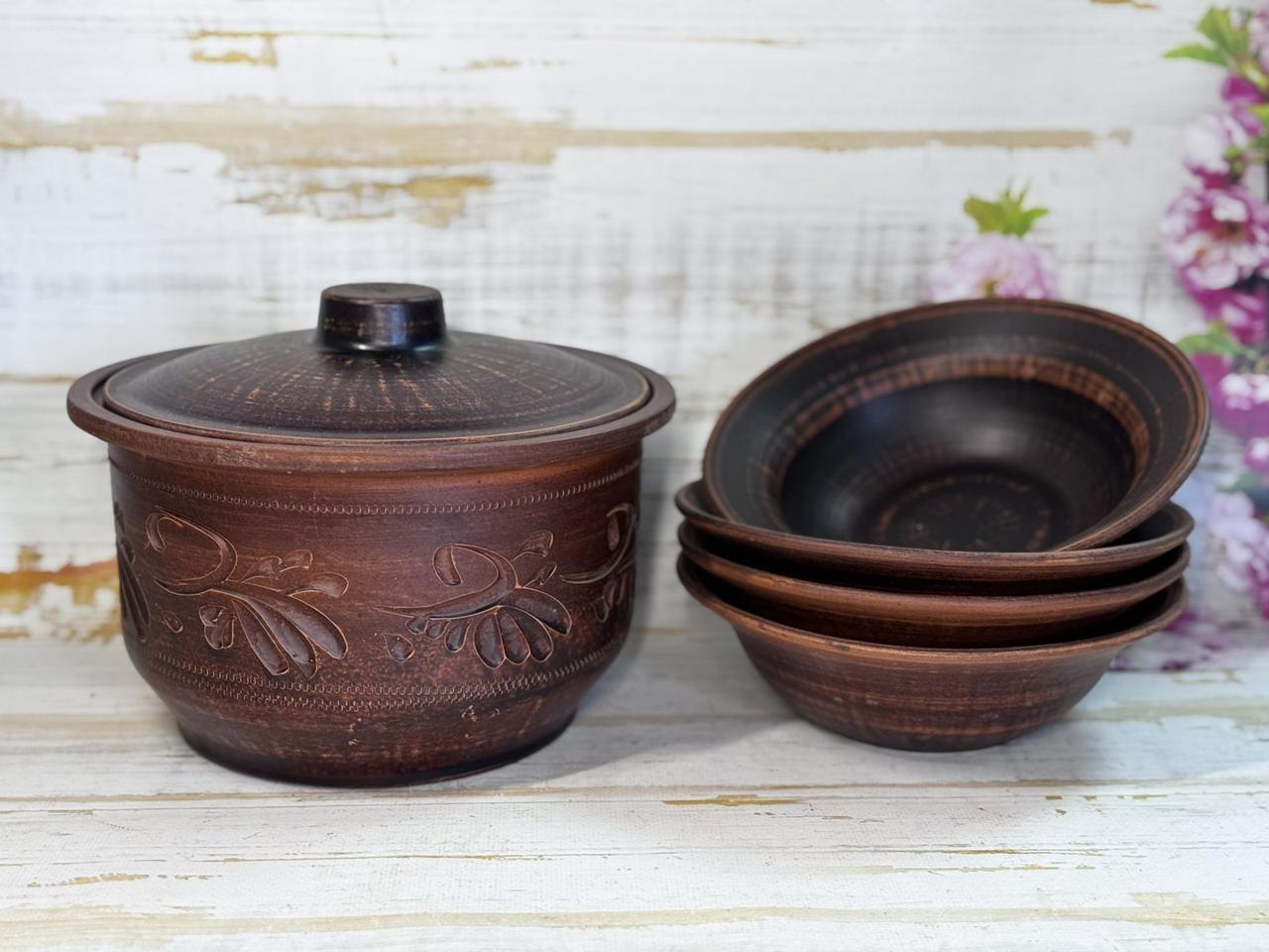 Набір глиняні каструля 3 л і 4 миски 600 мл (2703715423)