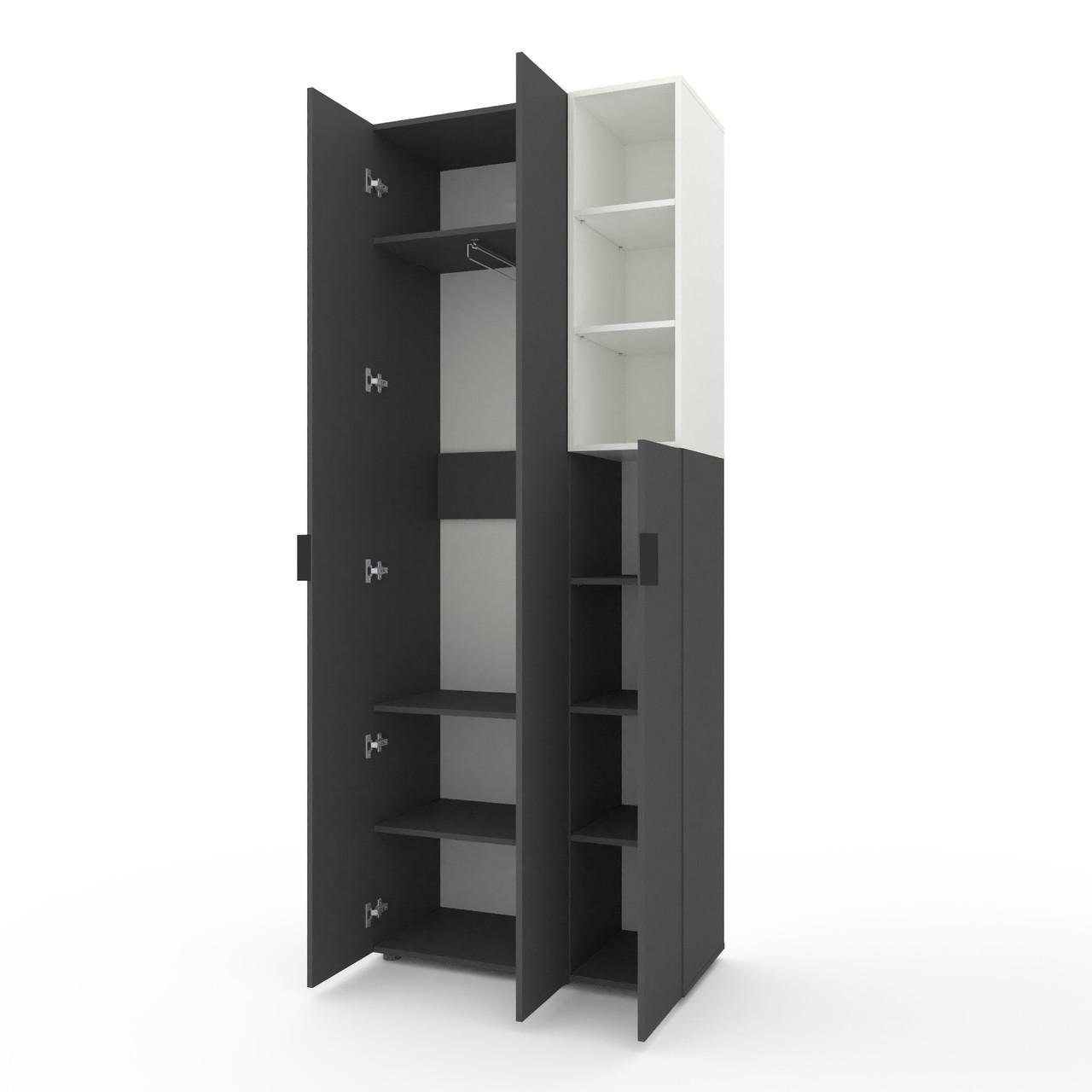 Шкаф Metkas Home A003R ЛДСП 900x420x2300 мм Антрацитовый/Белый Снег