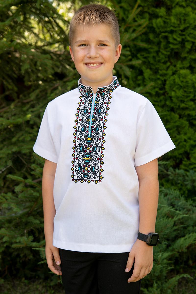 Вышиванка на мальчика из льна с коротким рукавом 158 см Белый (2354087237)