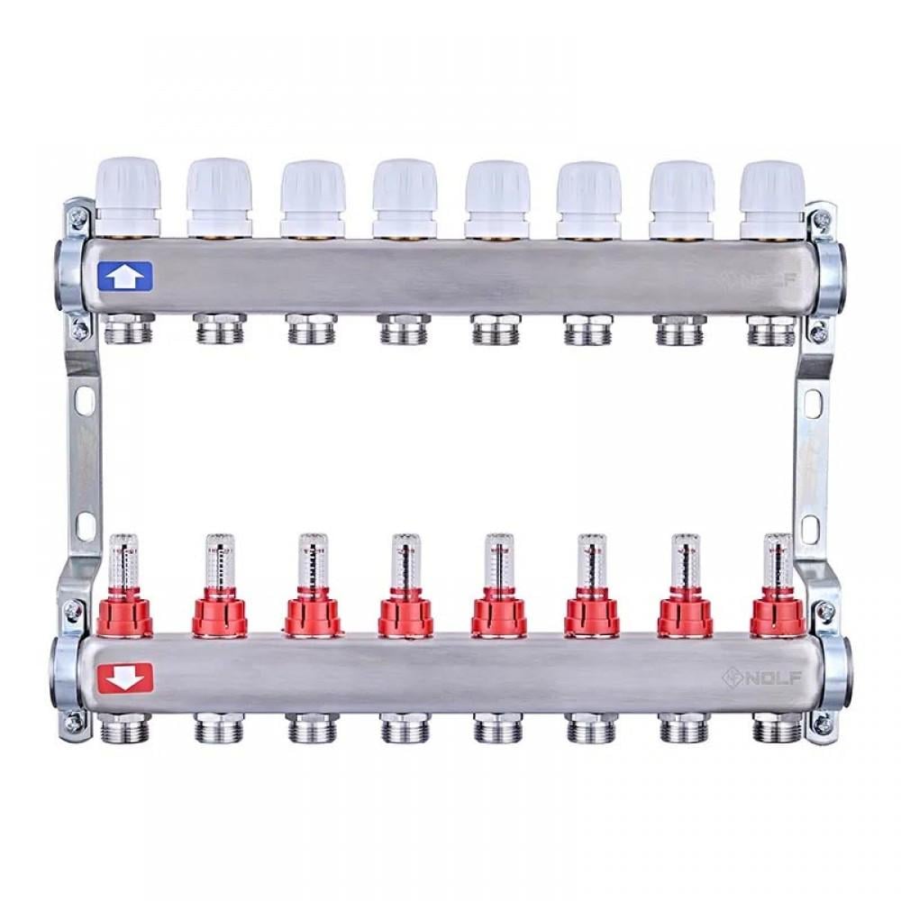 Коллекторный блок с расходомерами Nolf NF.2100-08S корпус нержавеющая сталь 1"x8 (NF3022)