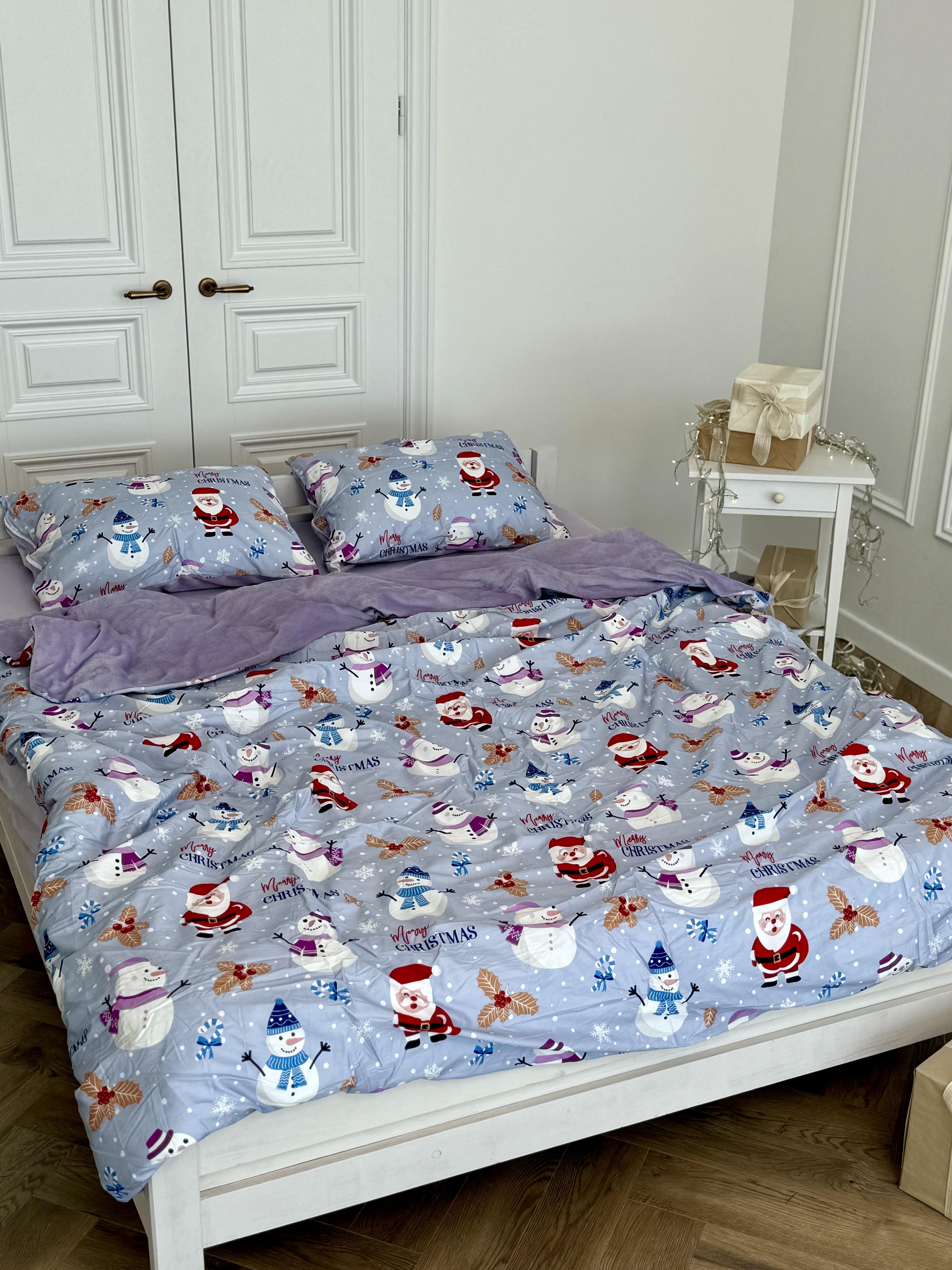 Комплект постільної білизни на резинці Сніговий Карнавал плюш/сатин двоспальний/наволочки 50х70 см (9037) - фото 8 Комплект постільної білизни на резинці Сніговий Карнавал плюш/сатин двоспальний/наволочки 50х70 см (9037) - фото 8