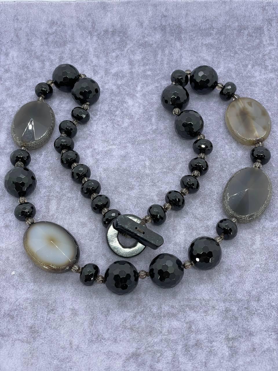Намисто агат 60 см Чорний (9803)