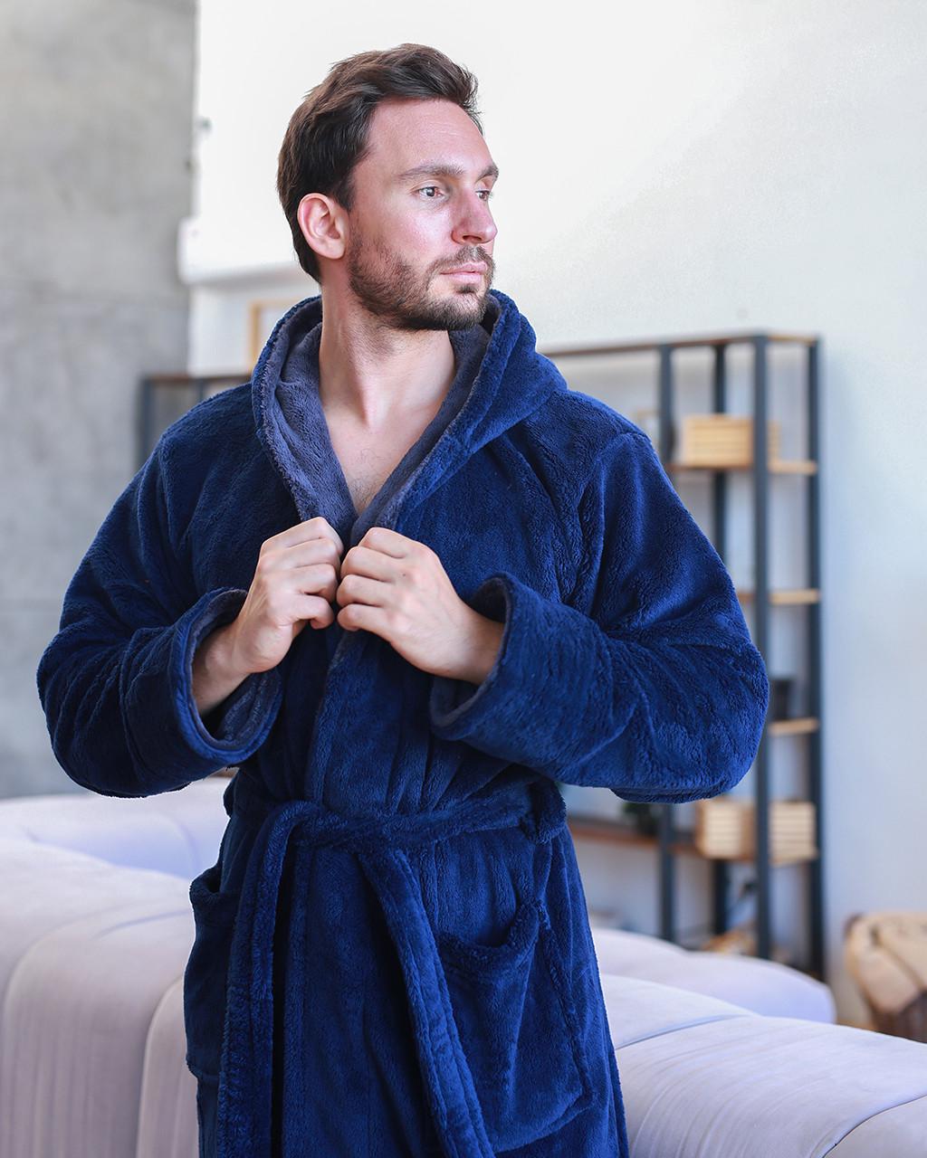 Халат чоловічий махровий 3XL Темно-синій/Графітовий - фото 3