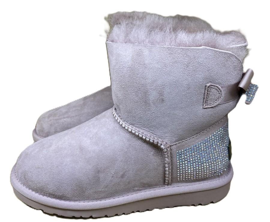 Уггі міні замшеві UGG Mini Bailey Bow Glitz Pink Рожевий (28592)