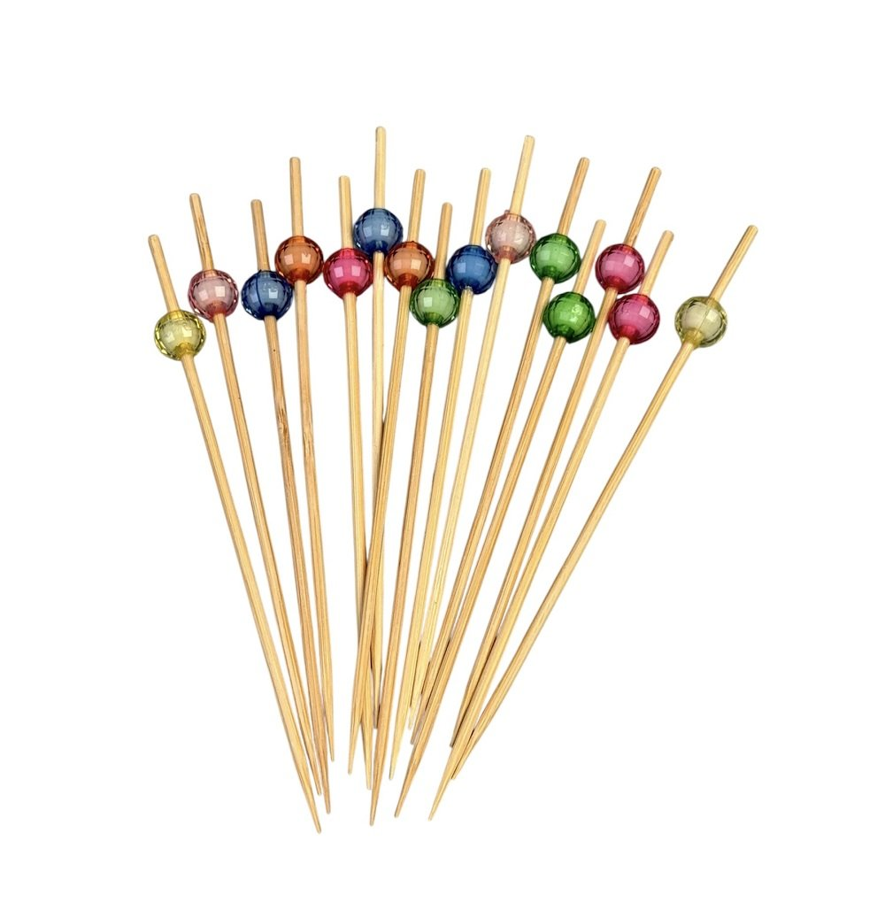 Шпажка с бусинами бамбуковая 120 мм 100 шт. Разноцветный (53248)