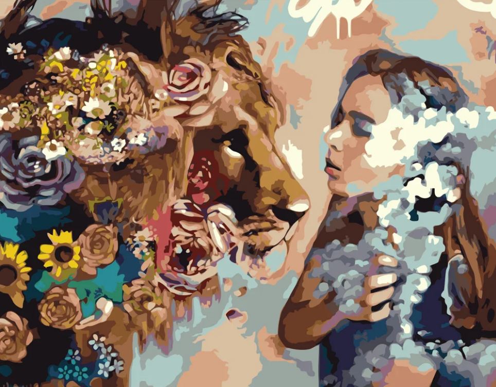 Картина по номерам Strateg Девушка и лев 40x50 см (GS167)