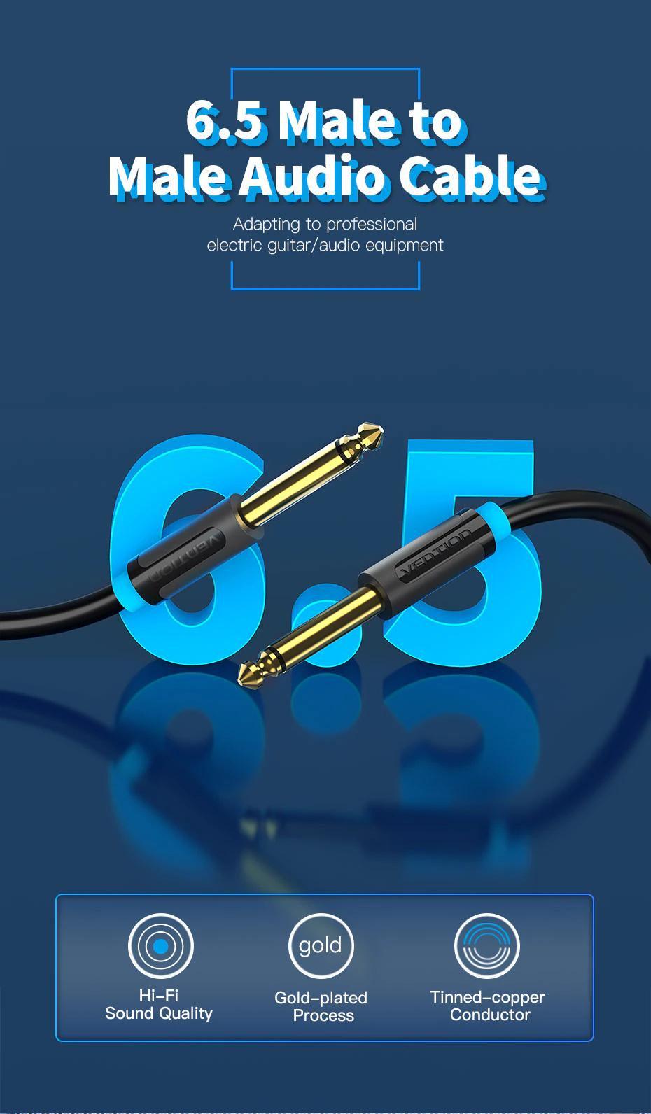 Кабель Vention 6.5мм Jack-6.5мм Jack HiFi стерео 6.35мм AUX TS 1 м Черный (BAABF) - фото 2 Кабель Vention 6.5мм Jack-6.5мм Jack HiFi стерео 6.35мм AUX TS 1 м Черный (BAABF) - фото 2