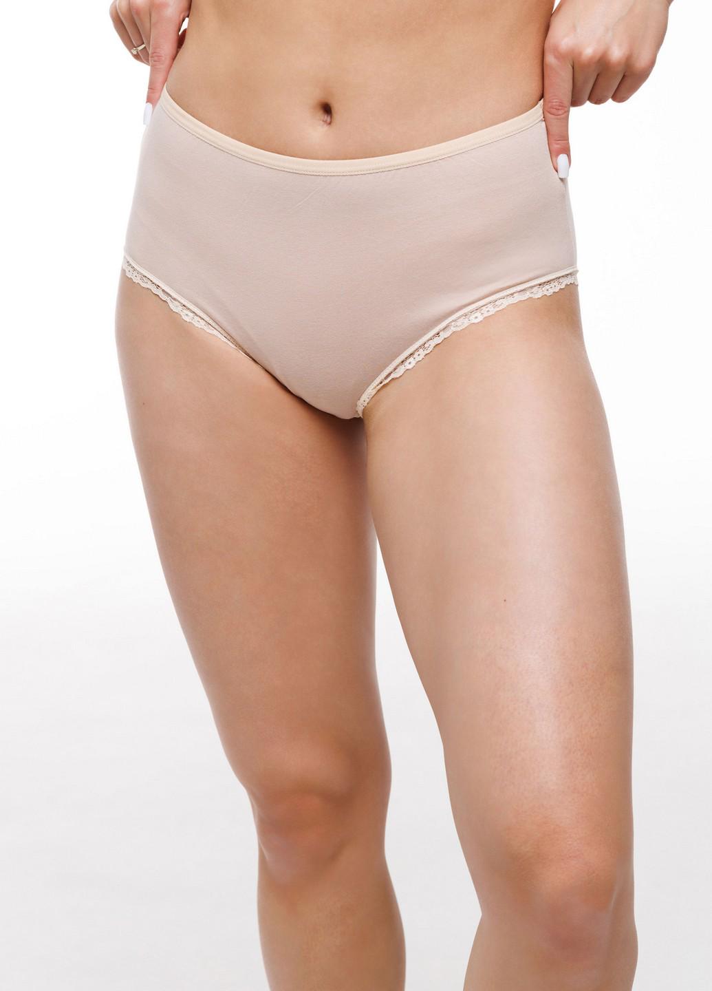 Трусы женские Наталюкс с бамбука с высокой посадкой и кружевом M Бежевый (5127143287531)