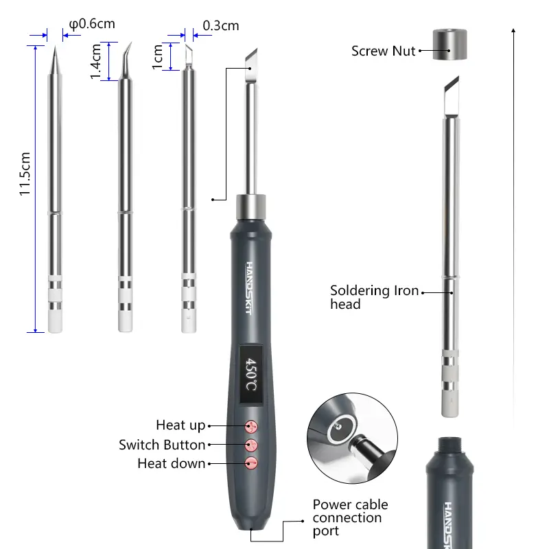 Паяльник HandsKit T12P міні 72W 200-450 ° C з блоком живлення 220V (2430405588) - фото 4 Паяльник HandsKit T12P міні 72W 200-450 ° C з блоком живлення 220V (2430405588) - фото 4