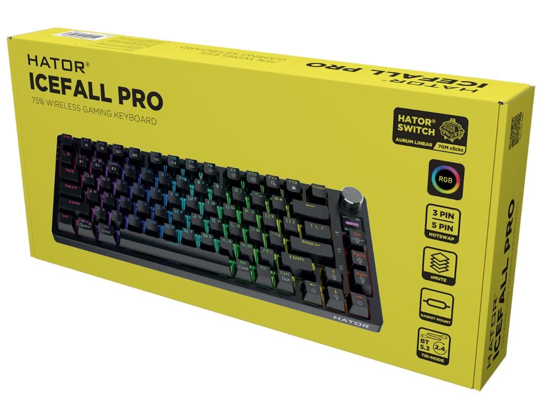 Клавіатура механічна ігрова бездротова HATOR HTK450UA RGB Icefall PRO Wireless Display Black - фото 8
