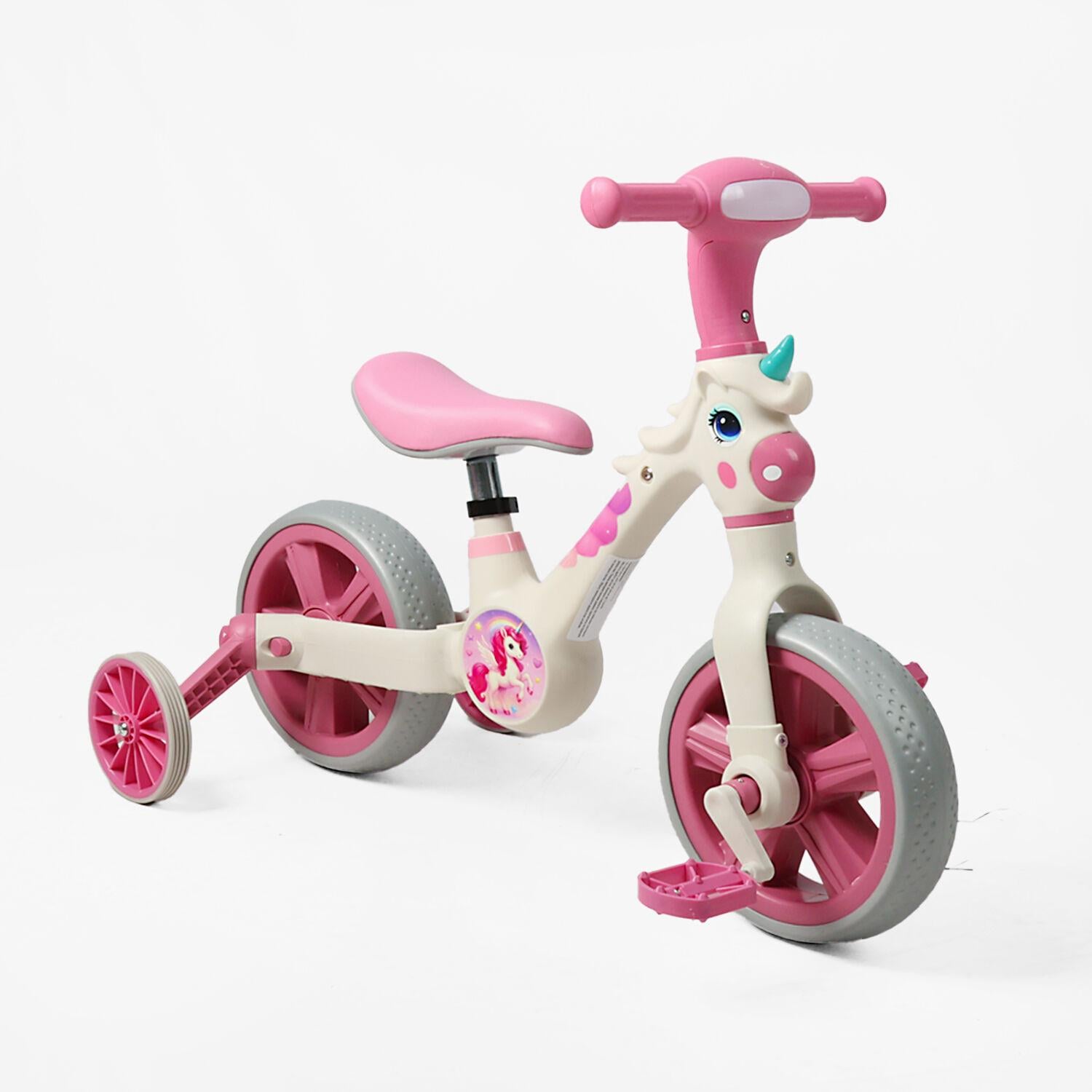 Велосипед-трансформер Best Trike колеса 10"/музика та підсвічування/з’ємні педалі/з’ємні допоміжні бокові колеса Білий з рожевим (35263669)