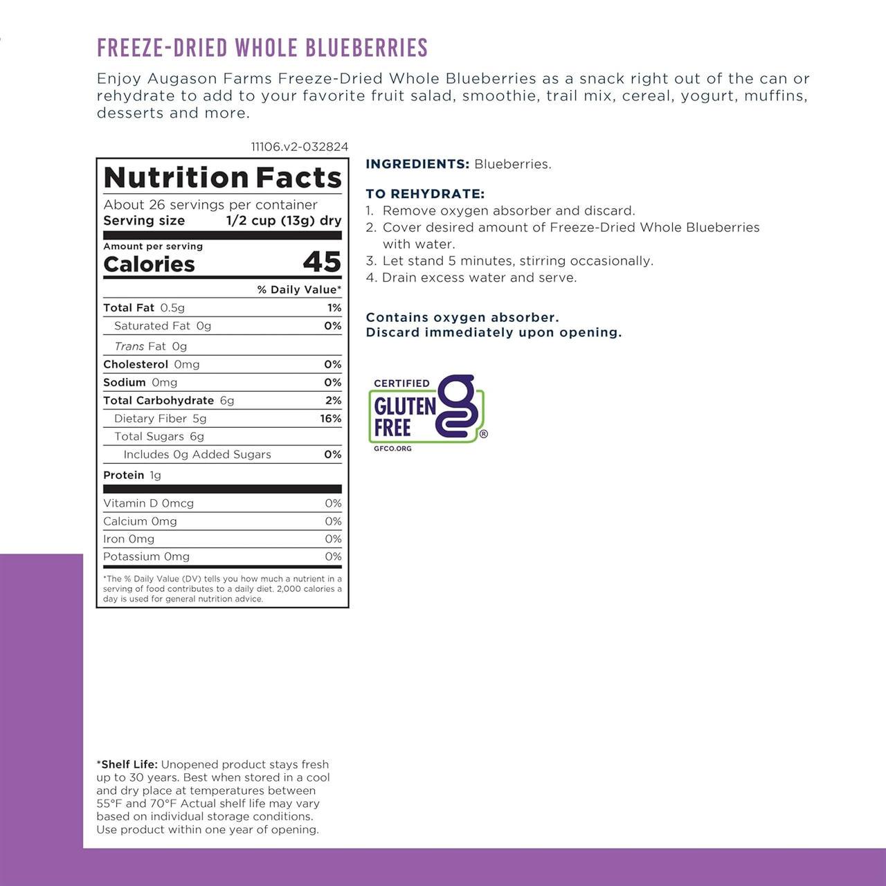 Сублимированная черника Augason farms 26 порций с большим сроком годности (101122) - фото 6 Сублимированная черника Augason farms 26 порций с большим сроком годности (101122) - фото 6