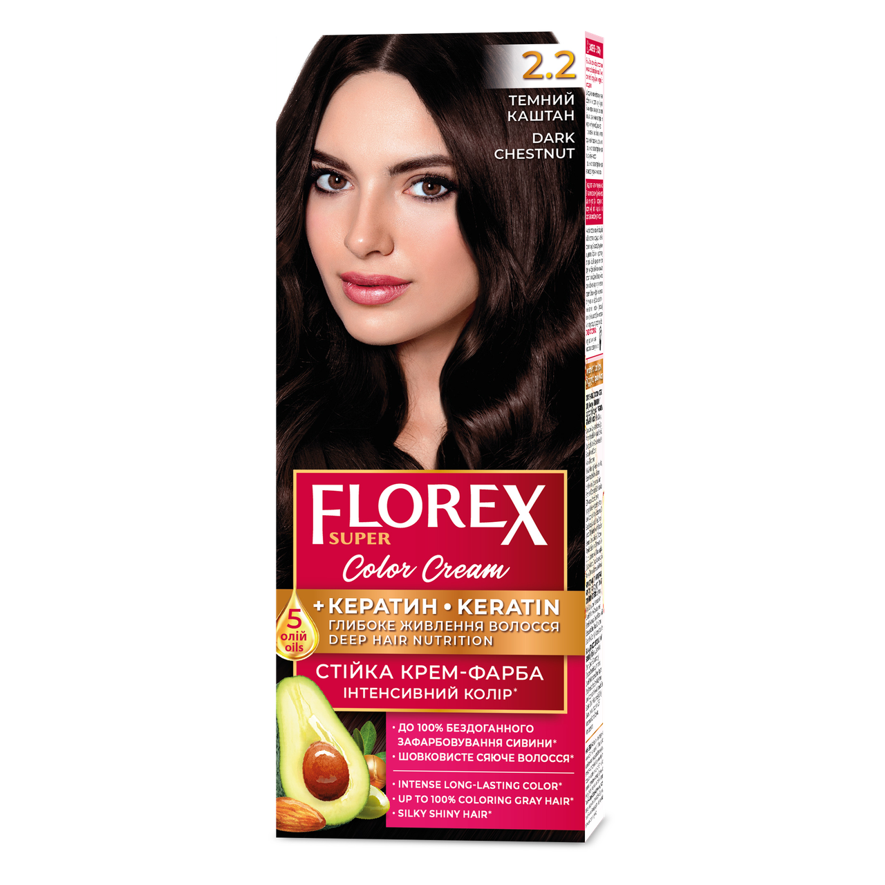 Крем-краска для волос стойкая Florex кератин 2.2 120 мл Темный каштан