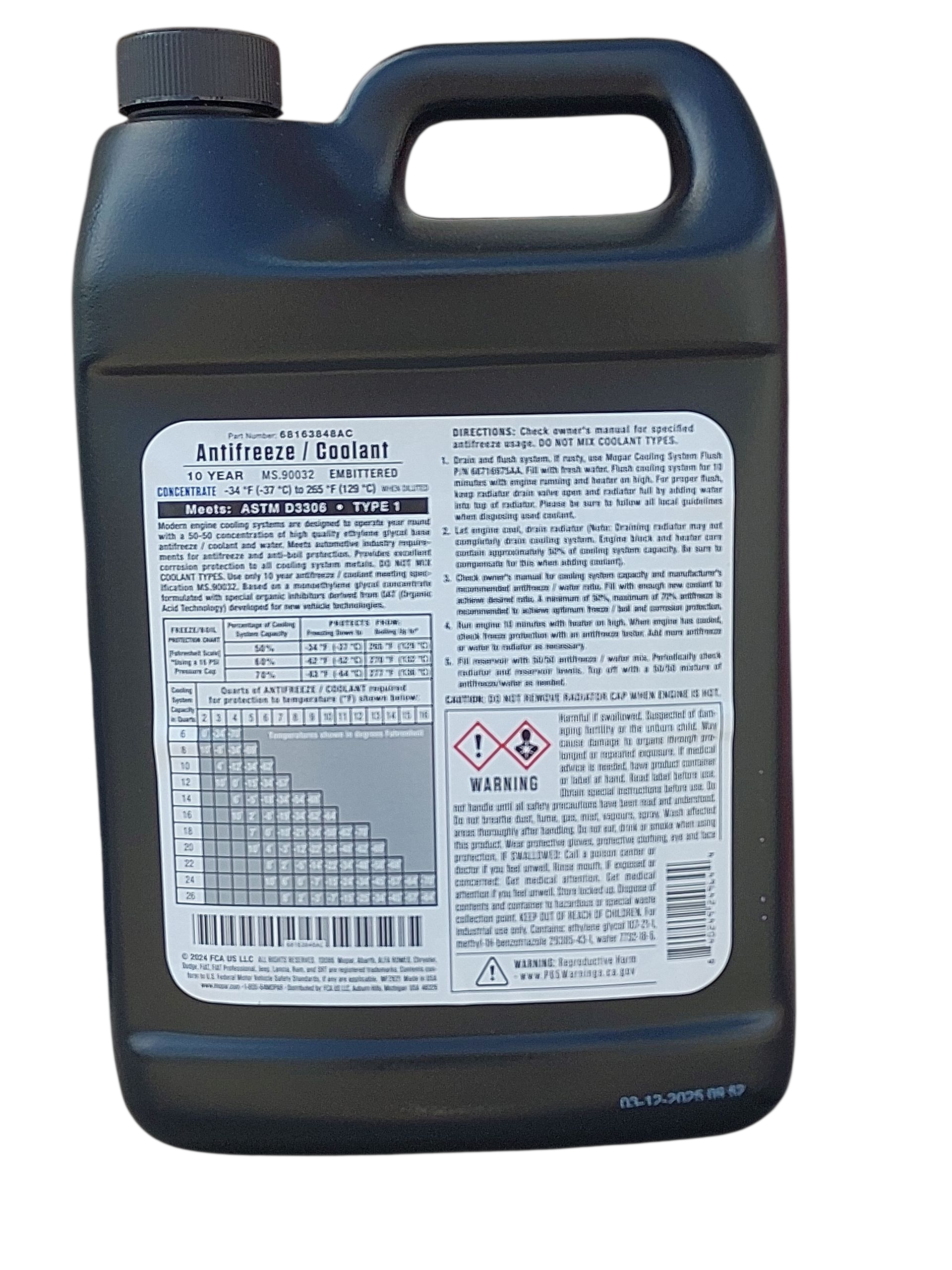 Антифриз концентрат Mopar Antifreeze/coolant -80 10 year 3,785 л Фиолетовый (68163848AB) - фото 2 Антифриз концентрат Mopar Antifreeze/coolant -80 10 year 3,785 л Фиолетовый (68163848AB) - фото 2