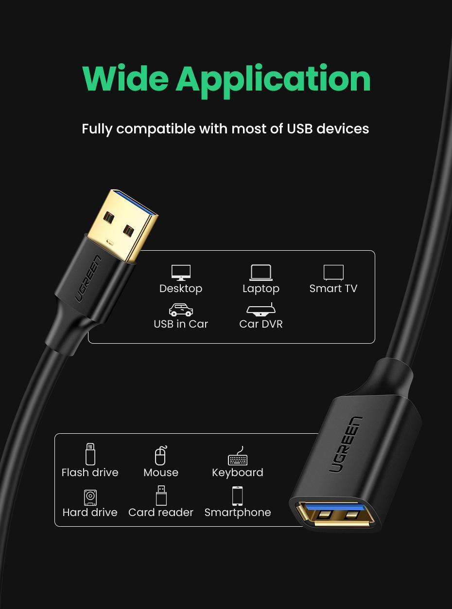 Кабель UGREEN USB 3.0 5 Гбіт/с USB-A папа на USB-A мама 1 м Чорний (10368) - фото 3 Кабель UGREEN USB 3.0 5 Гбіт/с USB-A папа на USB-A мама 1 м Чорний (10368) - фото 3