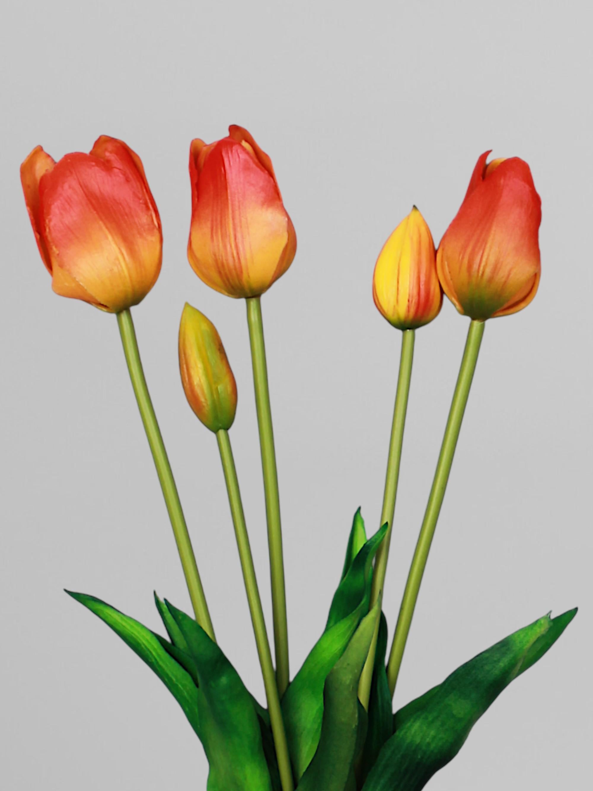 Искусственный букет тюльпанов из латекса 41 см 5 шт Оранжевый (К07064)