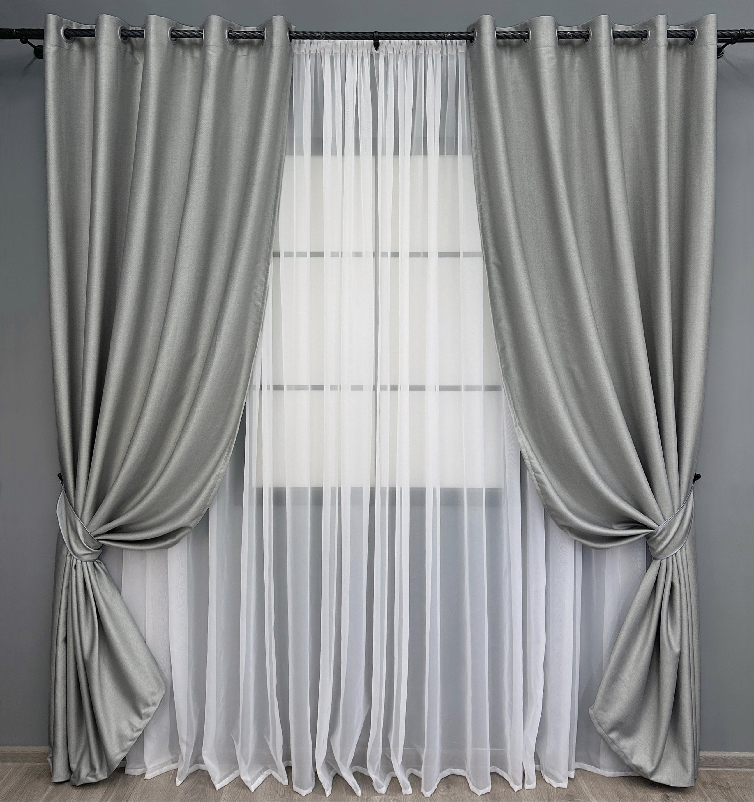 Комплект штор на люверсах VR-Textil Шенил однотонный № 1689ш 150х250 см 2 шт. Светло-серый (37-0244) - фото 1