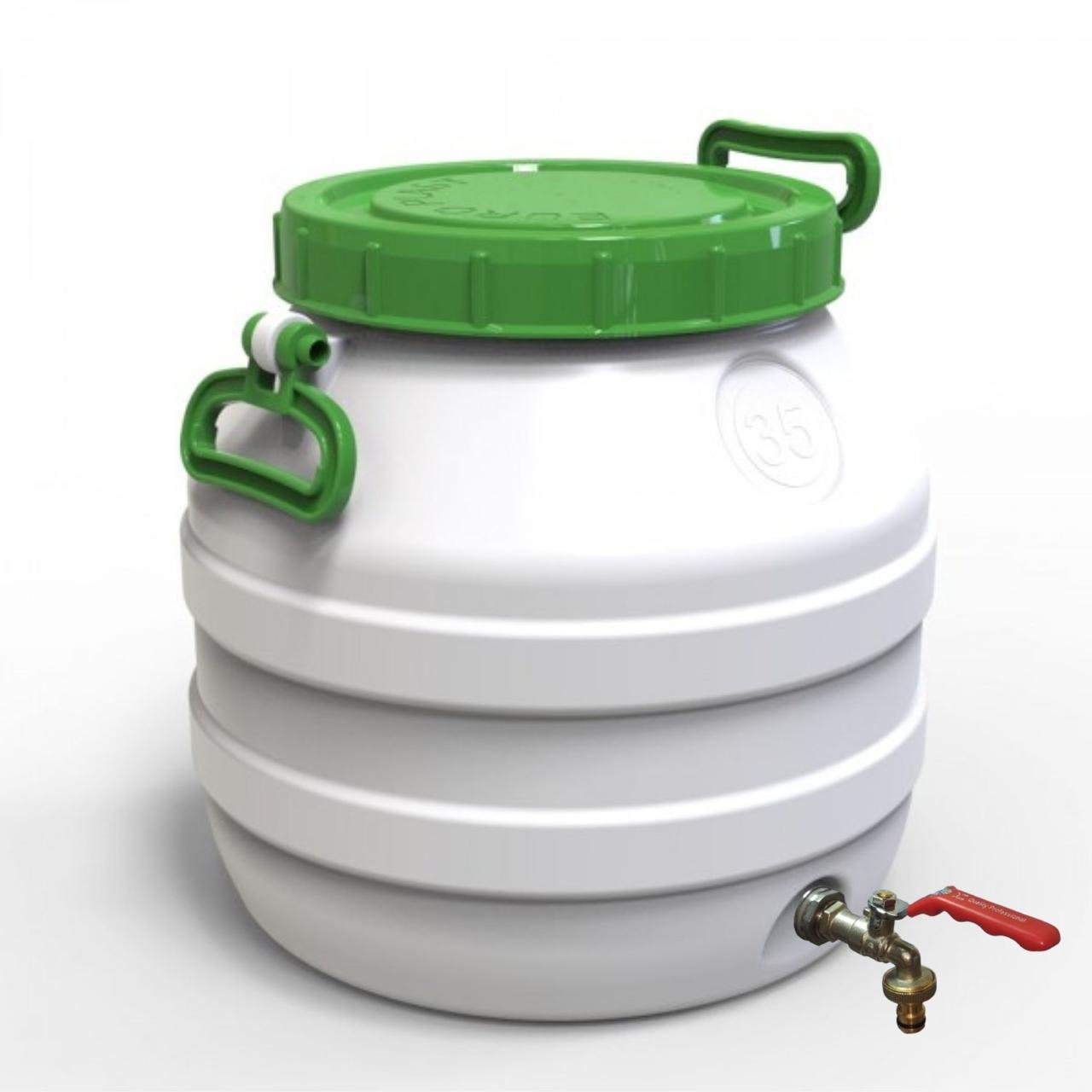 Бидон пищевой Евро Пласт с латунным краном зеленая крышка 35 л (173454) - фото 1