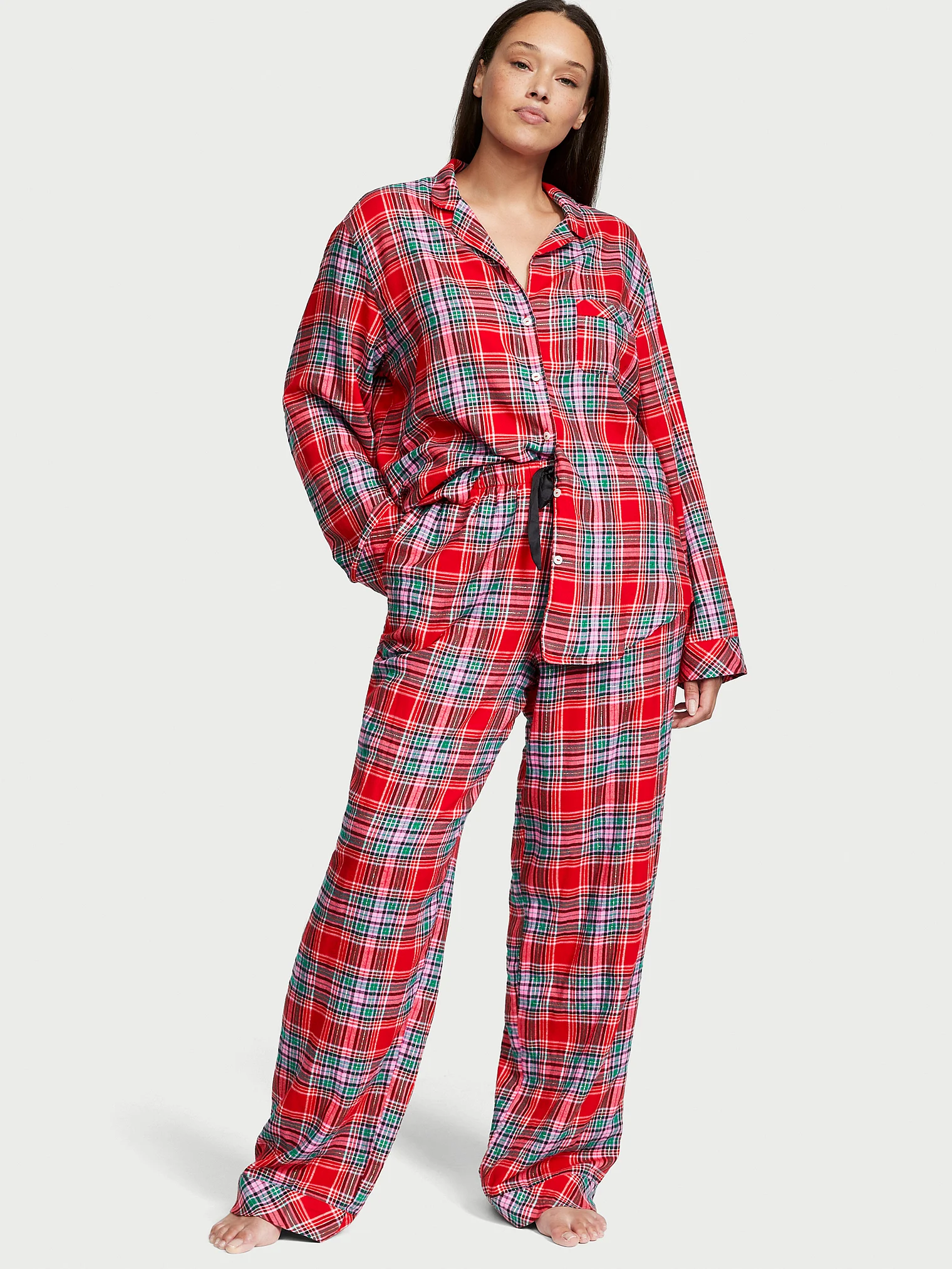 Піжама жіноча фланелева Victoria's Secret Flannel Long Pajama Set S Червоний (15024753)