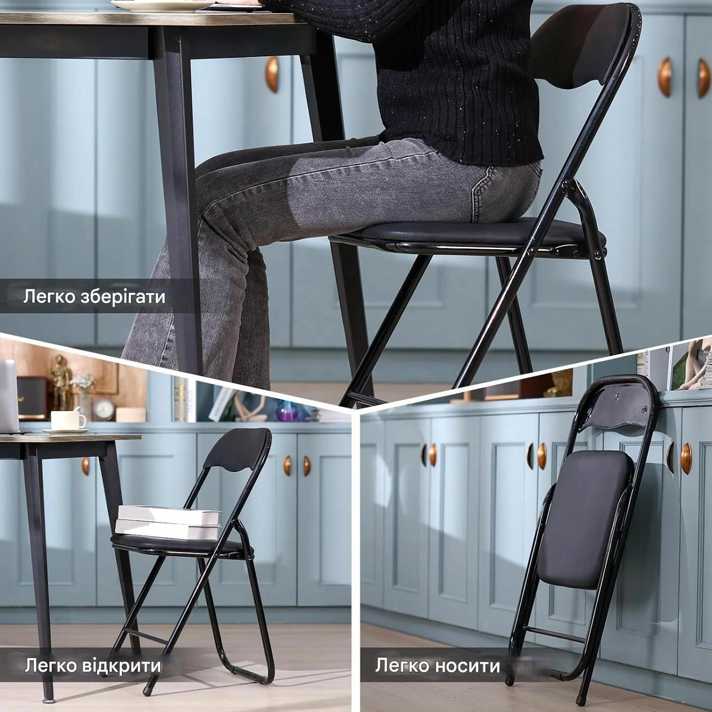 Стілець складаний TIKO Intarsio екокожа/метал Чорний (28710776) - фото 9 Стілець складаний TIKO Intarsio екокожа/метал Чорний (28710776) - фото 9