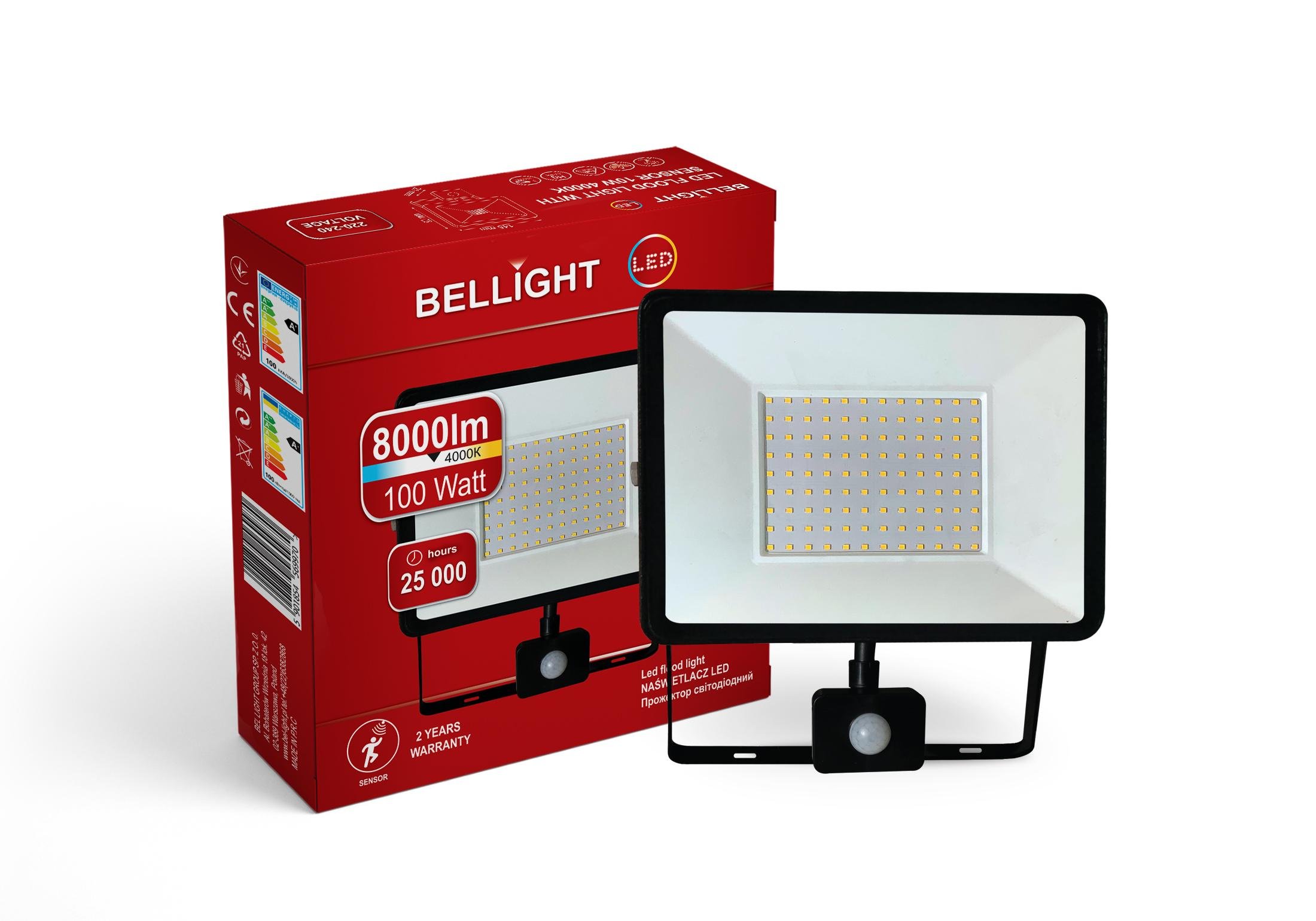 Прожектор светодиодный Bellight 230 V с датчиком движения 100 W 4000 K (5478426)