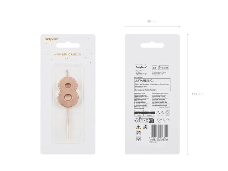 Свеча для торта PartyDeco 8 4,5 см Розовый/Золотой (5904555036741) - фото 2 Свеча для торта PartyDeco 8 4,5 см Розовый/Золотой (5904555036741) - фото 2