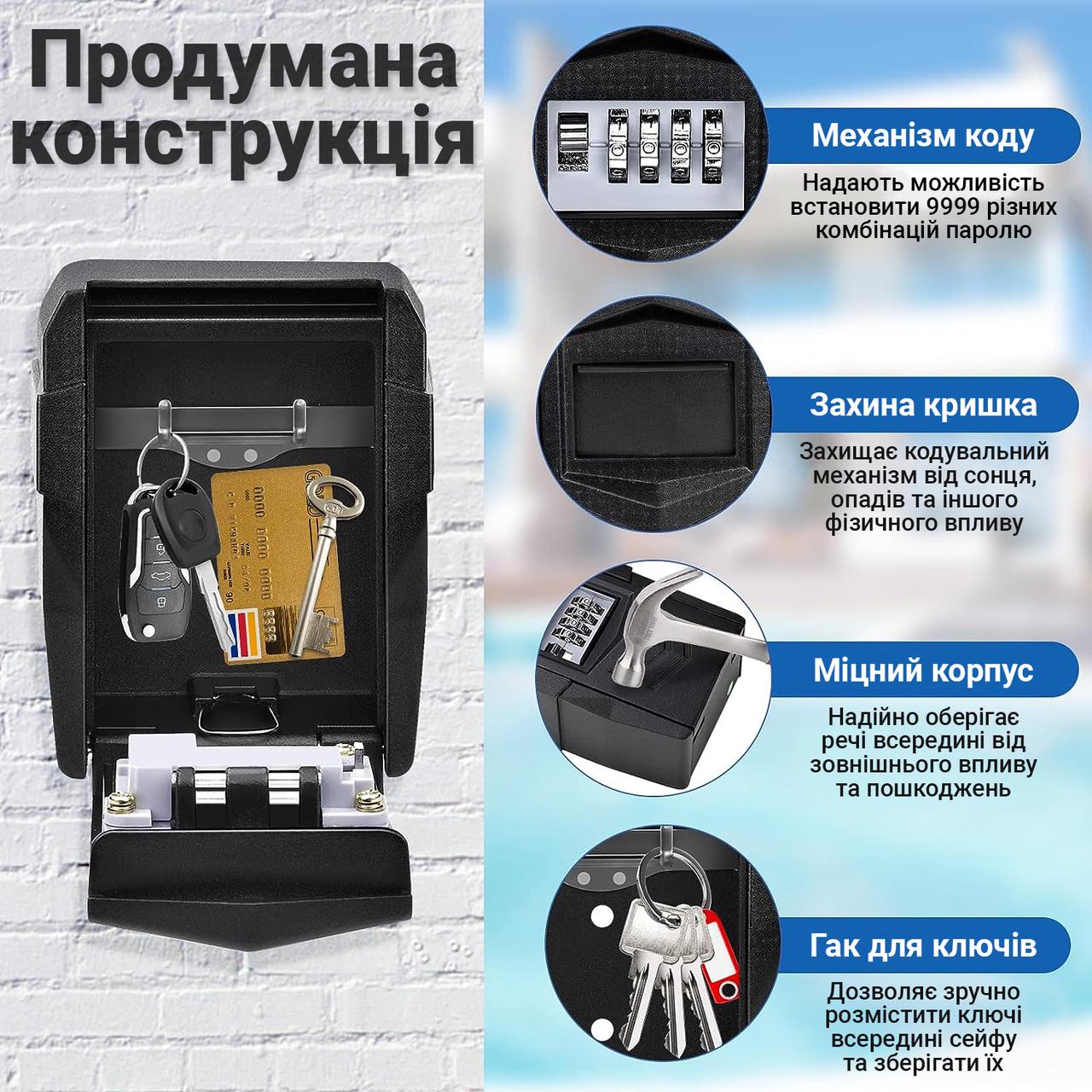 Мини сейф для ключей uSafe KS-11 антивандальный металлический с кодовым замком внешний настенный Черный (0278) - фото 5 Мини сейф для ключей uSafe KS-11 антивандальный металлический с кодовым замком внешний настенный Черный (0278) - фото 5