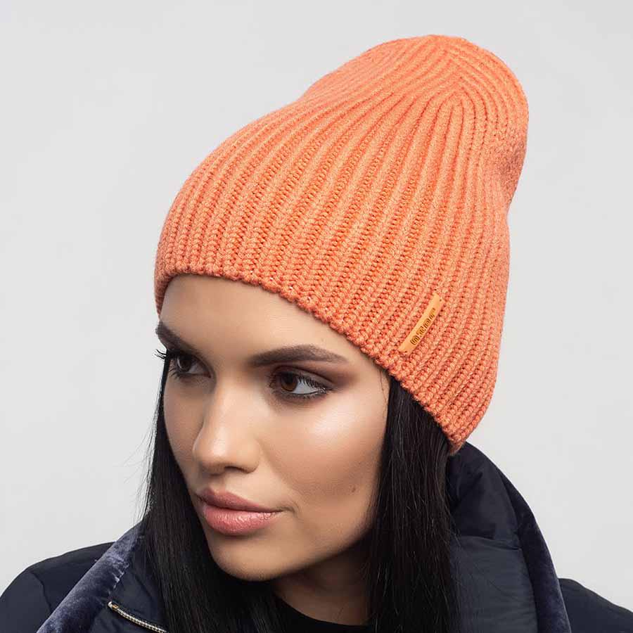 Жіноча шапка Leks Селфі без відвороту середньої в'язки Морквяний