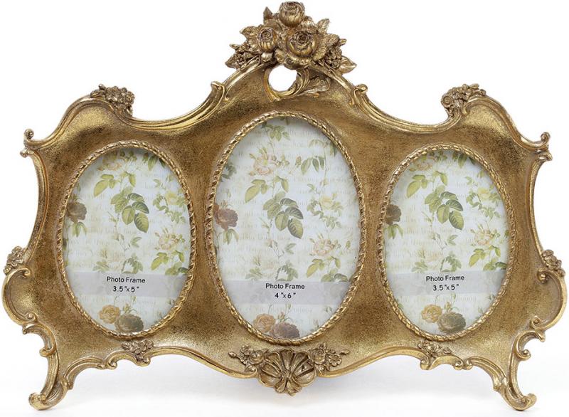 Фоторамка-коллаж Розы настольная на 3 фото полистоун Состаренное золото (BD-450-137)