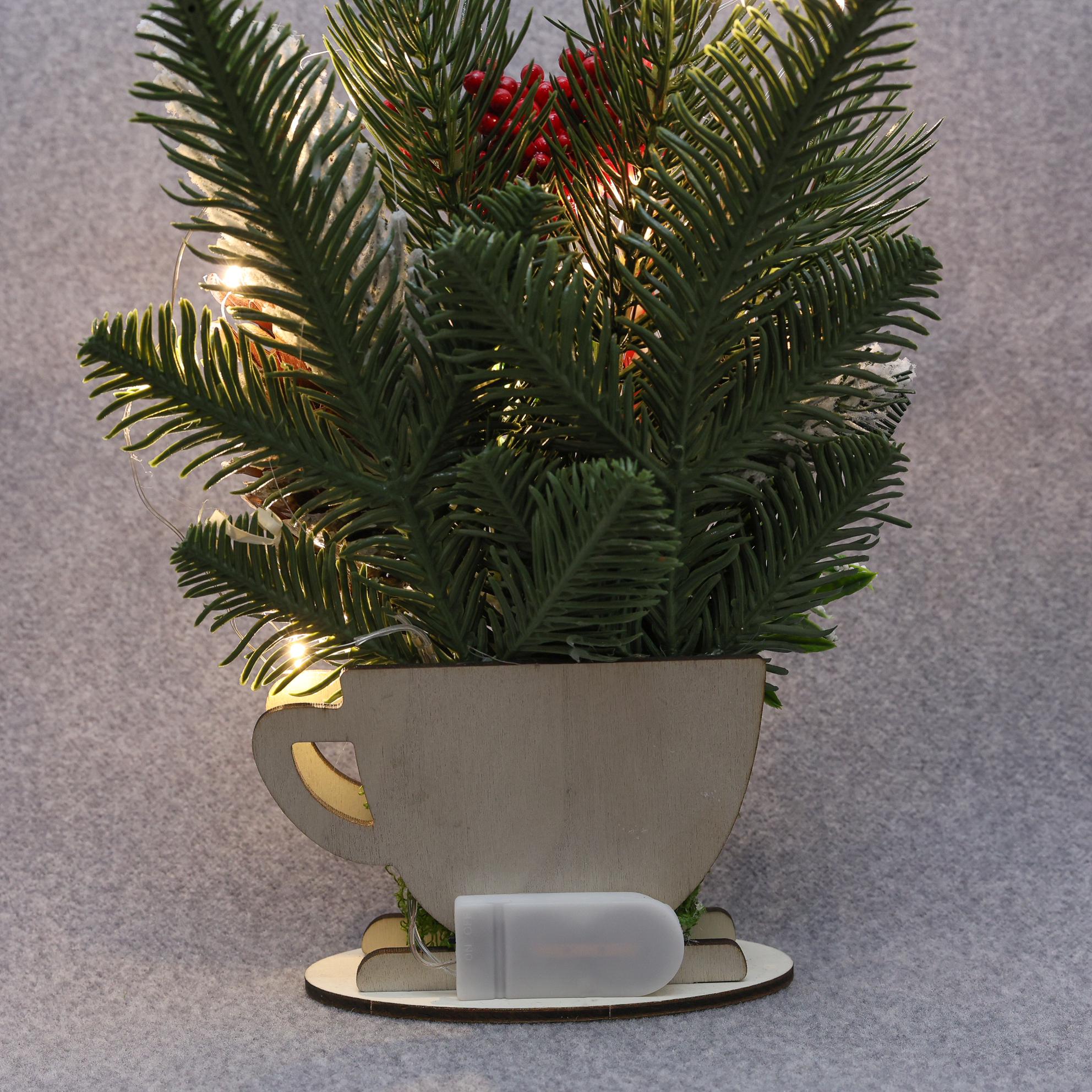 Композиция новогодняя GALA DECOR в деревянной чашке с шишками/хвоей/ягодами и лед подсветкой 25 см (К2515Л) - фото 2 Композиция новогодняя GALA DECOR в деревянной чашке с шишками/хвоей/ягодами и лед подсветкой 25 см (К2515Л) - фото 2