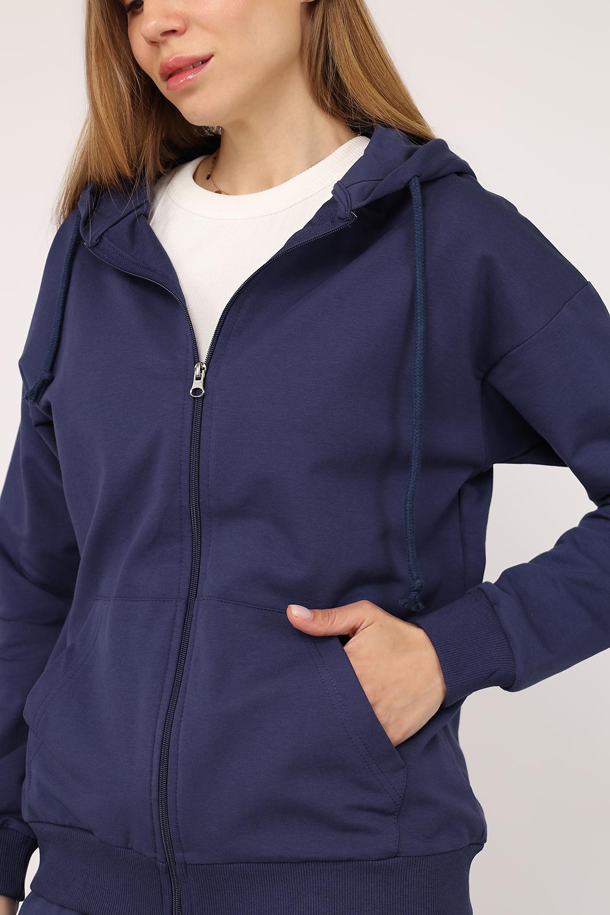 Толстовка на блискавці жіноча ЦБ-00266280 р. 42 Темно-синій (SKT001035577) - фото 5 Толстовка на блискавці жіноча ЦБ-00266280 р. 42 Темно-синій (SKT001035577) - фото 5