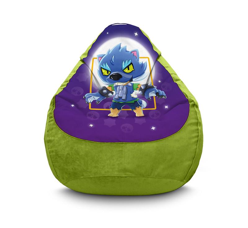 Кресло мешок iPuff Brawl Stars Leon wolf Violet Флок XXL 90х125 см Оливковый