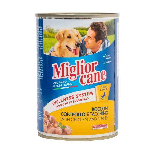Влажный корм Migliorcane для собак с кусочками курицы и индейки 405 г