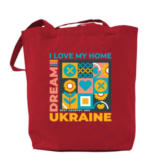 Шопер I love my home Ukraine 37x41 см Червоний (12716900-3-181513) - фото 1