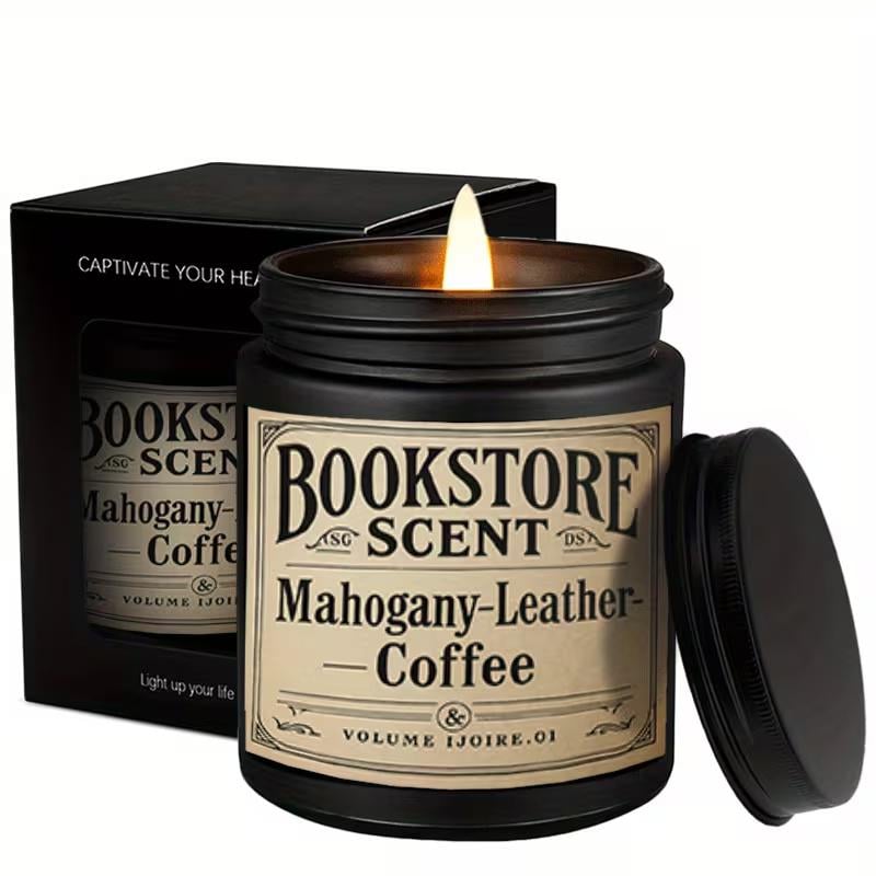 Аромасвечка Bookstore Scent Mahogany Leather Coffee соевая 100 г (37243393)