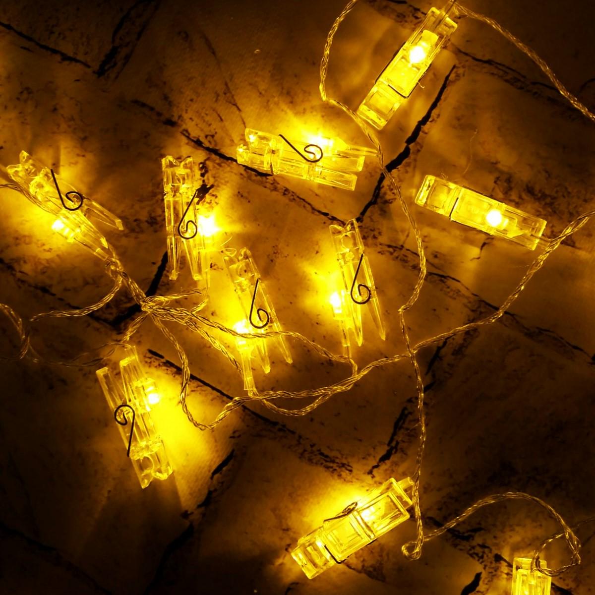 Гирлянда с прищепками для фото 20 LED теплый свет 3 м (ZB-011-G)