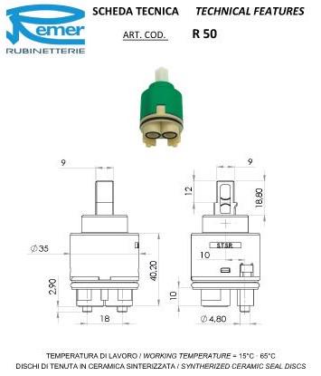 Картридж для змішувача Remer високий R50 35мм - фото 2