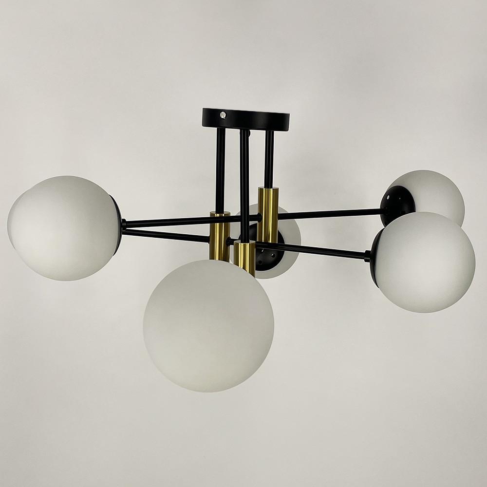Люстра стельова на 6 білих плафонів із латунною фурнітурою Чорний (51797/6 TBS+BK+WT) - фото 3