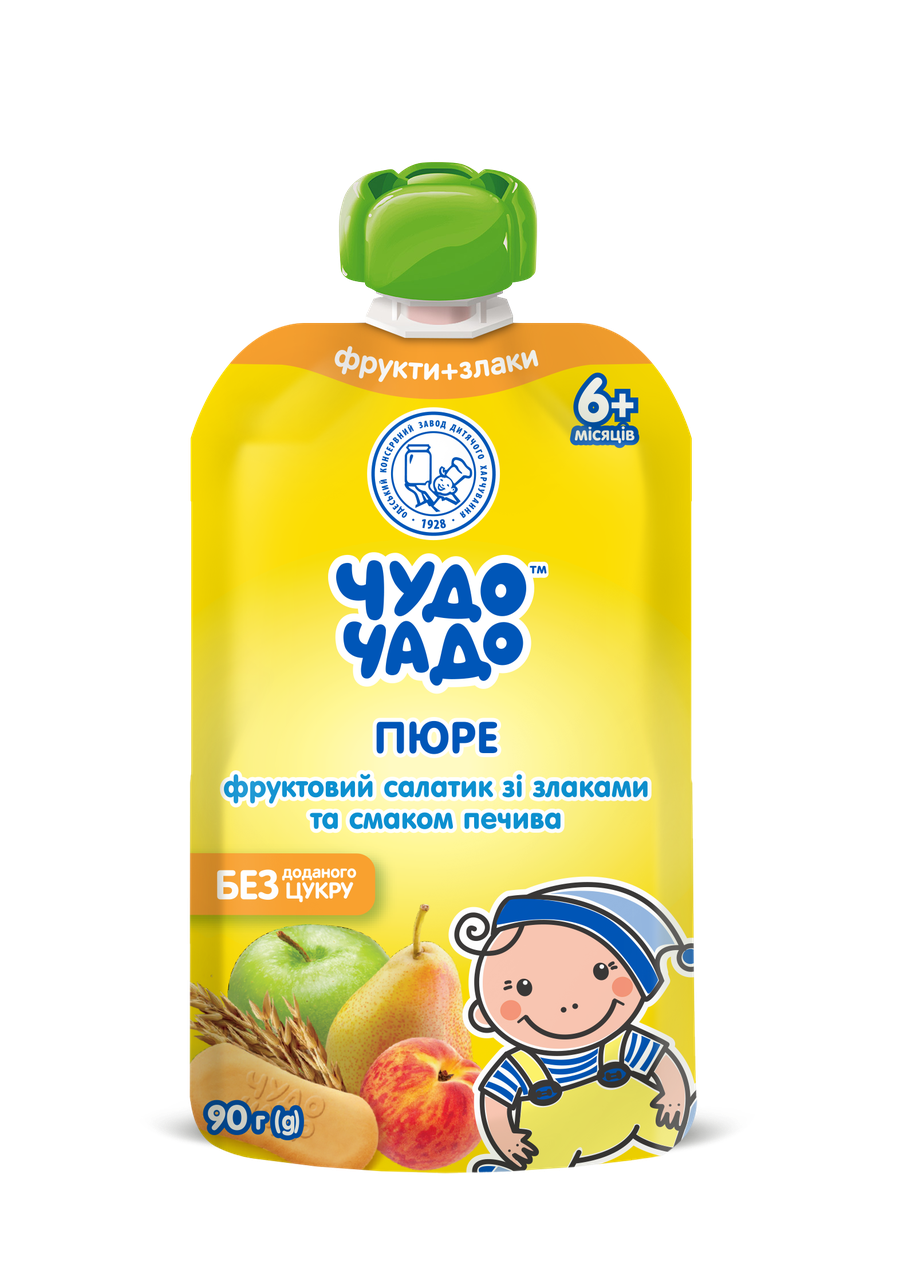 Дитяче пюре Чудо-Чадо Груша/яблуко/персик зі злаками та смаком печива без цукру 90 г DP (2325113879)
