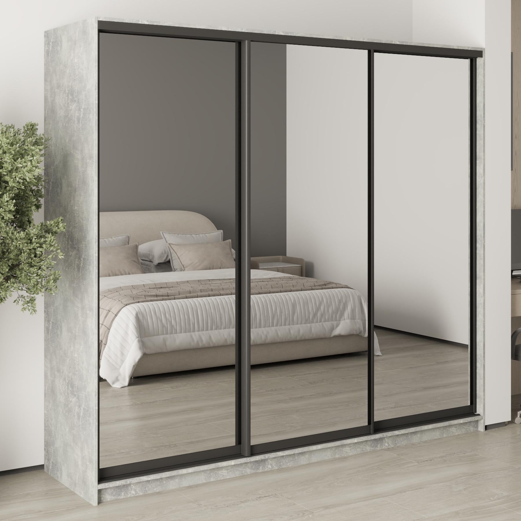 Шафа-купе тридверна MebelStar Стандарт BG 3 Дзеркала 230x45x210 см Бетон (MBS-8489)