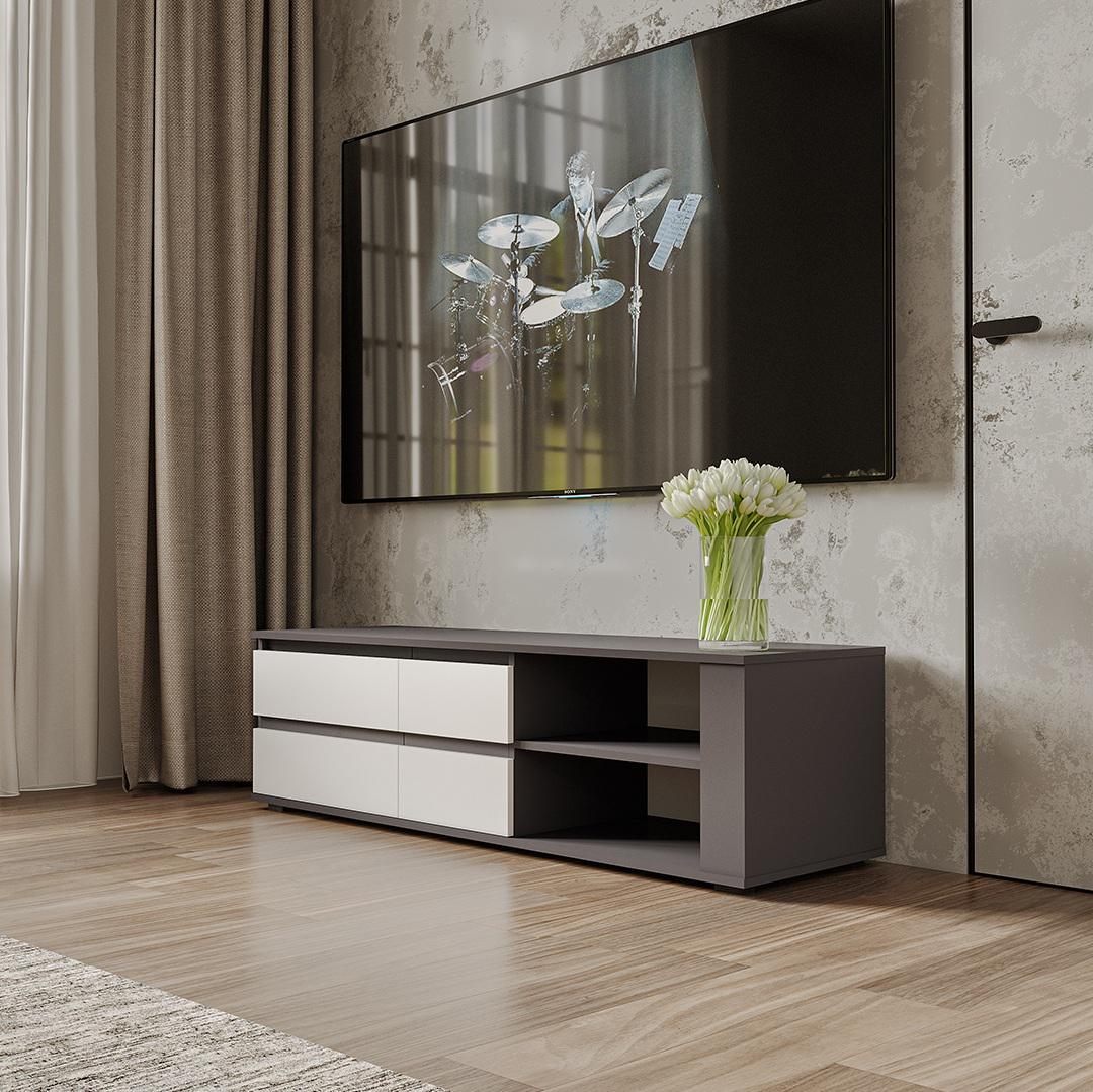 Тумба под телевизор с дверями и полками 1500x430x450 мм Антрацитовый (mt-205-an)