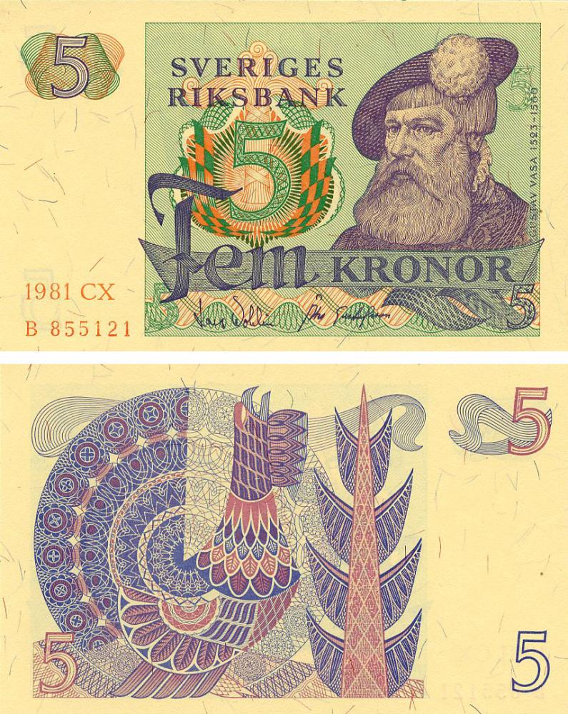 Коллекционная банкнота Швеция 5 крон 1981 UNC (P51)