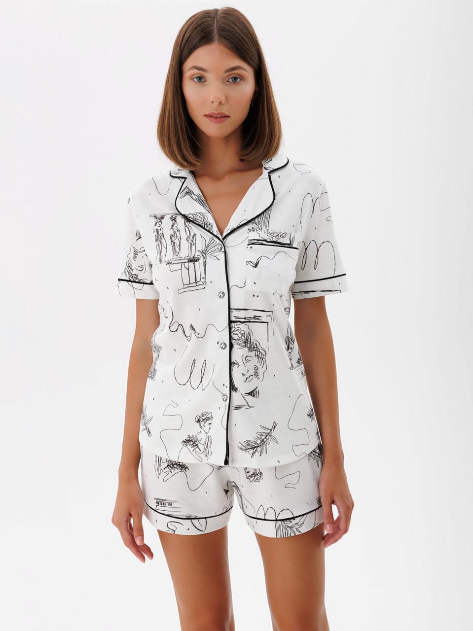 Пижама женская свободного кроя Leinle футболка-рубашка/шорты XL Белый (2499547882)