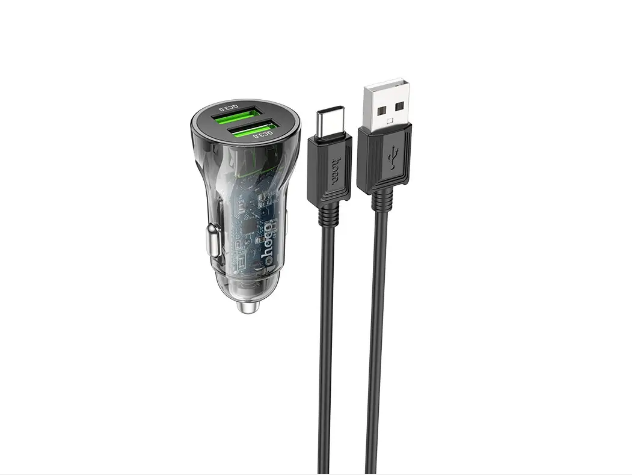 Автомобильное зарядное устройство Hoco Type-C Cable Transparent Discovery Edition Dual Port Z47 QC 3A Black (11870374)