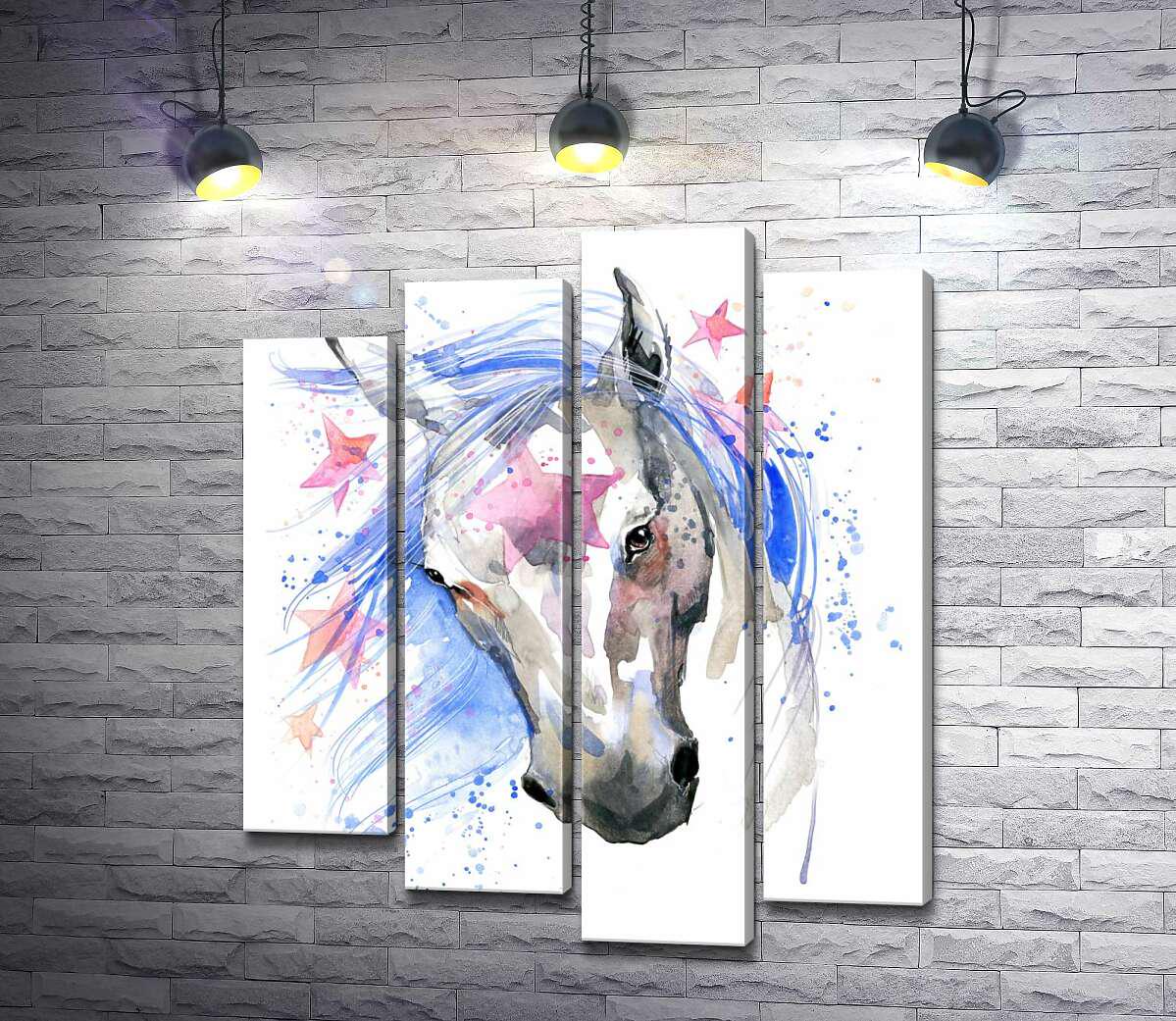ᐉ Модульная картина ArtPoster Розовые звезды запутались в голубой гриве  фантастической лошади 112x131 см Модуль №21 (001894)